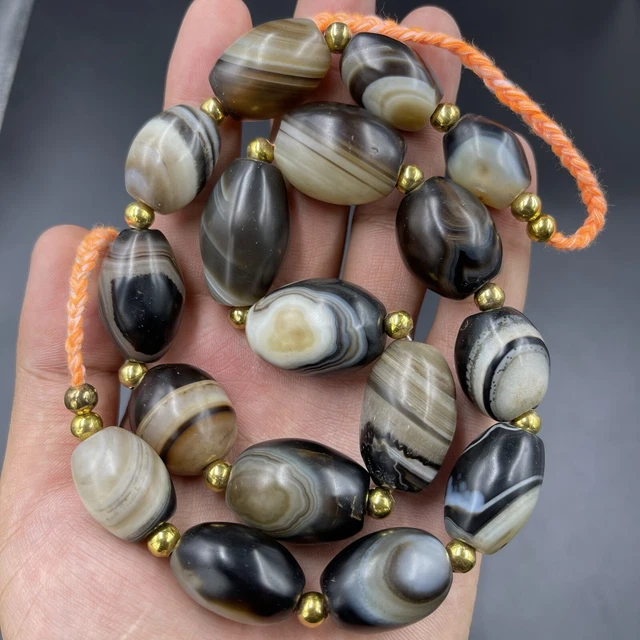 Antique Ancient Old Himalayan Tibetan Sulemani Agate Rare Lot Beads Necklace