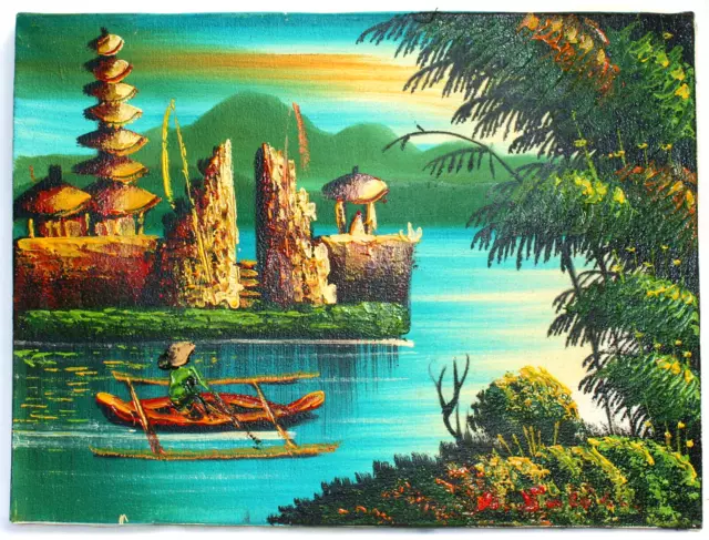 Tempel Gemälde Bali Bild Malerei Seetempel Fischer Dschungel Regenwald Asien