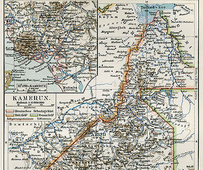 Lithographische Tafel von 1906 Kamerun Afrika Kolonien Schutzgebiete old map 2