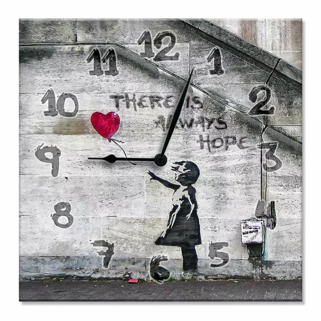 Orologio da parete Decorativo tema BANKSY CLOCKART Quadrato 30x30 cm FLY AWAY