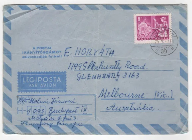 1971 May 4th. Air Mail. Budapest to Melbourne, Australia.