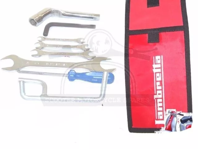 Kit de herramientas manuales Lambretta de 7 piezas y bolsa tejida roja,...