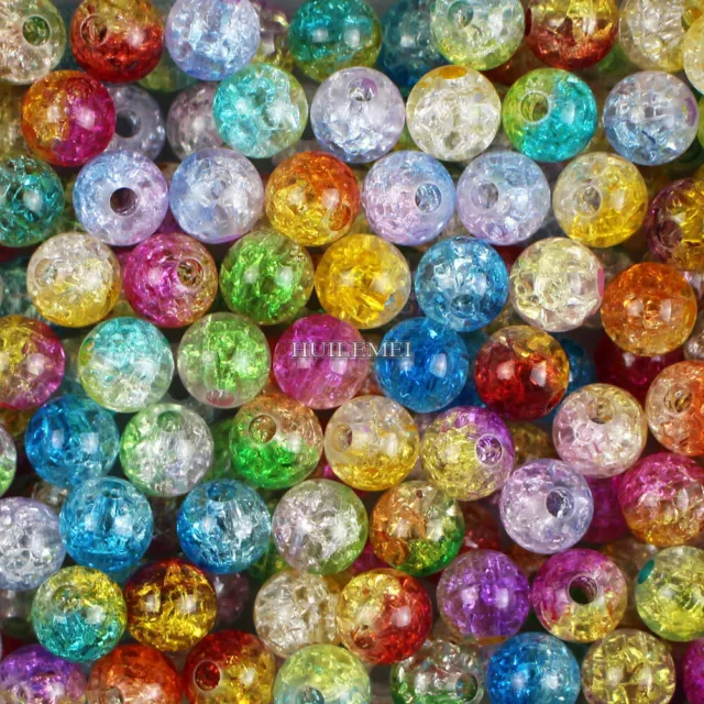 100pcs 8/10/12 mm Mixed Acrylic Cracked Loose Spacer Beads for Jewelry Making