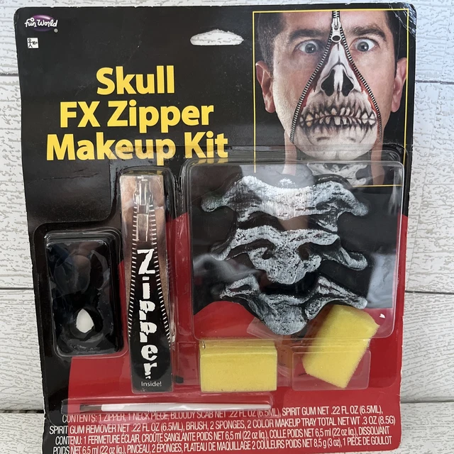 Fun World Halloween Skull Skeleton Fx Zipper Face Makeup Kit NEW