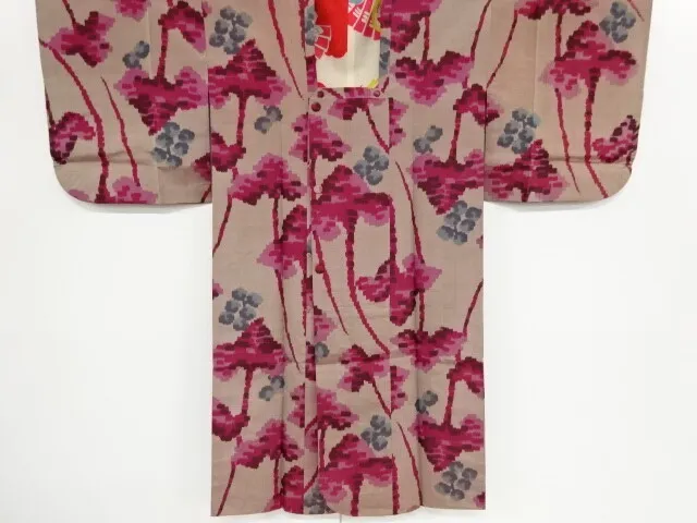 82823# Japanese Kimono / Antique Michiyuki Coat / Meisen / Woven  Abstract &