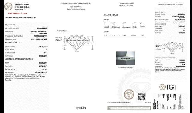 Diamant De Laboratoire 1.00 Ct - Couleur D, Pureté FL - Ronde 6.5 Mm - Neuf Sans Emballage