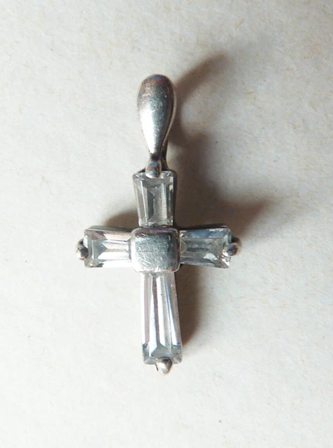 Pendentif Croix En Métal Blanc Ancien - Style 1900 - Bijou Ancien De Chapelet