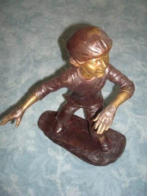 16" Art Déco Bronce Niño Encendido Monopatín Estatua