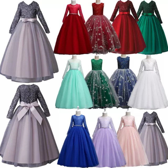 Flower Girls Princess Long Dresses Formal Wedding Kids Bridesmaid Evening Gown