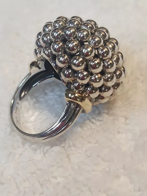 LAGOS CAVIAR FOREVER Large Cocktail Silver 925 & 18k Gold Ring Size 7 ...