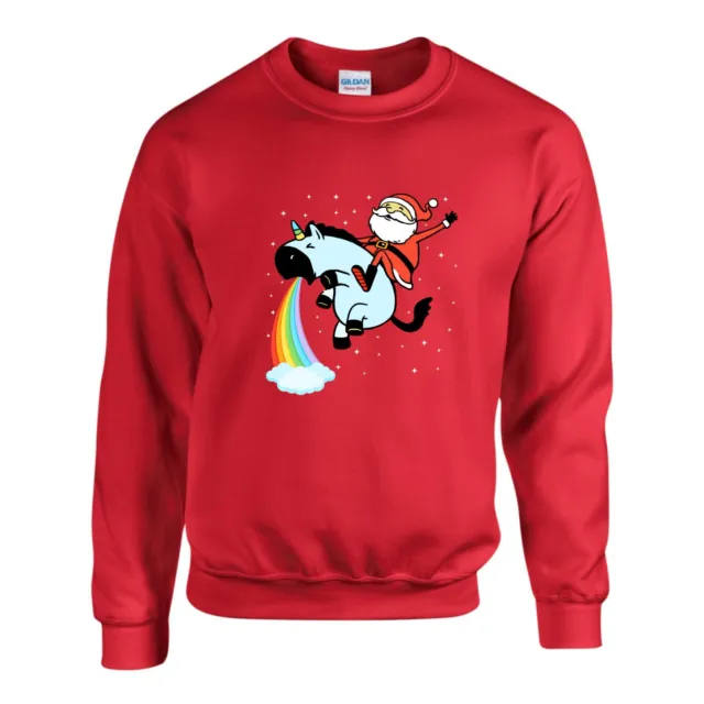 Santa Unicorn Christmas Jumper, Funny Santa Hat Ugly Xmas Sweatshirt Unisex Top