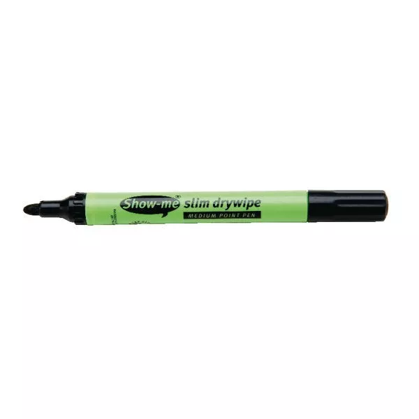 Show-me Drywipe Whiteboard Marker Pens Black SDP Medium Tip School Pack of 10