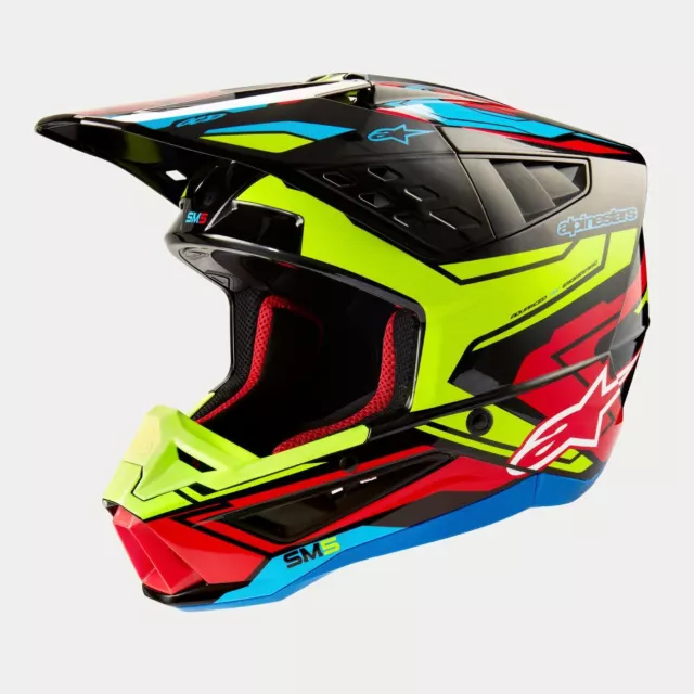 Alpinestars 2024 Supertech SM5 Action 2 Black Yellow Red Motocross Helmet MX ATV