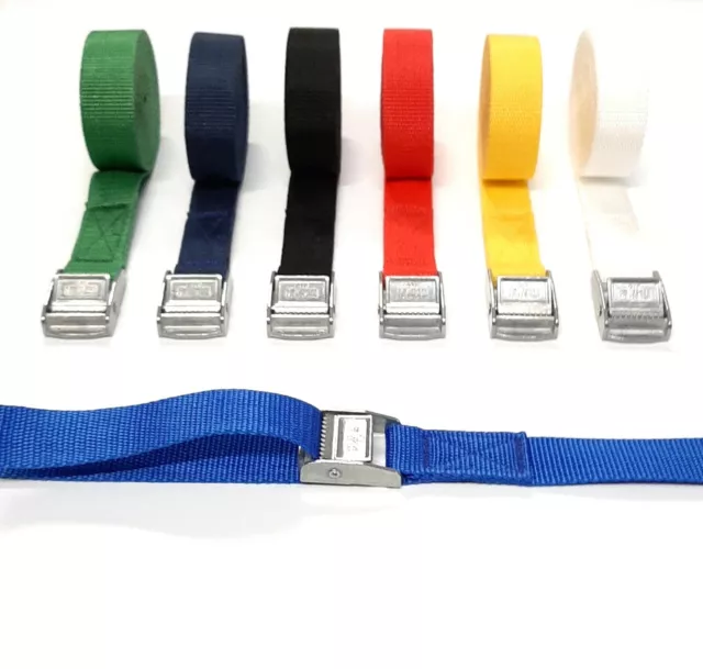 Metal Cam Buckle Tie Down Straps 25mm Webbing 1m - 5m Securing Luggage Trailer