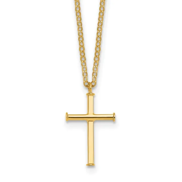 14k Yellow Gold Polished Cross 16 inch with 2 in ext. Necklace For Women 2.01g