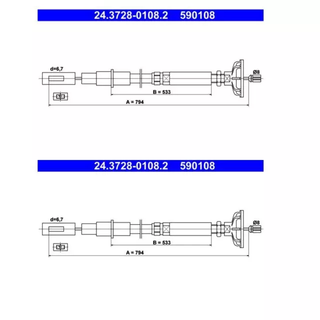 2x ATE 24.3728-0108.2 Câble Actionnement D 'em Brayage pour VW Caddy I