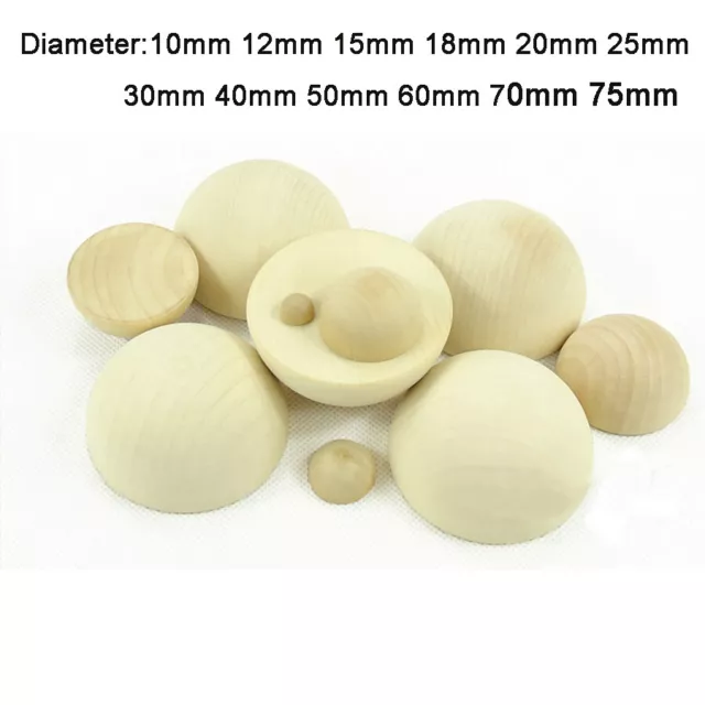 Half Wooden Ball Natural Craft Split Wood Balls Sphere Semicircle Dia 10mm~75mm