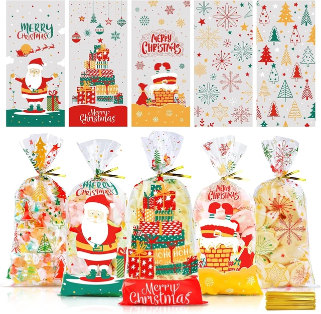 100 Sacchetti Natalizi Cellophane Per Biscotti Con 120 Legaccini - Confezione Regalo Fai Da Te