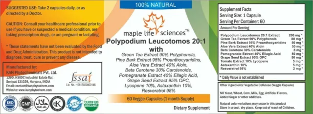 Polypodium Leucotomos 20:1 with Green Tea Pine Bark Aloe Vera Pomegranate 2