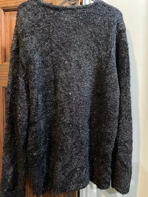 NORTON MCNAUGHTON WOMENS Fringe Pullover Sweater XL Speckled Knit Black ...