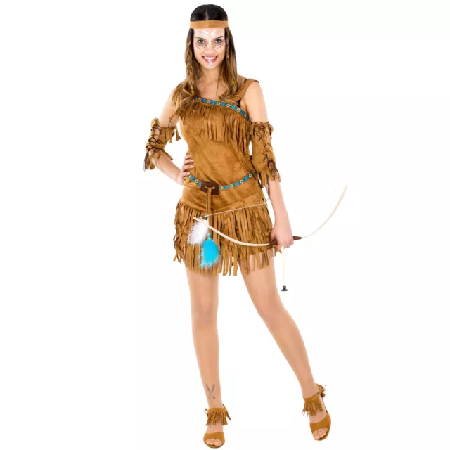 Pocahontas Costume | Western Cowboy Indian Halloween Fancy Dress Outfit Adult