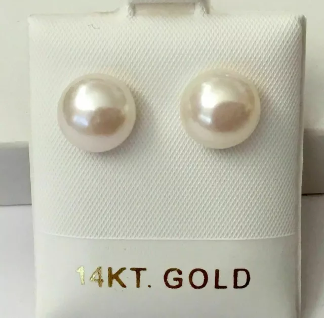 Limited time promotion AAA south sea 9-10mm white pearl earrings 14k Gold