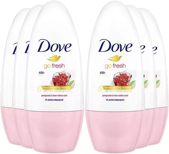 x6 Dove, deodorante roll-on antitraspirante Go Fresh al melograno, 48h, 50 ml