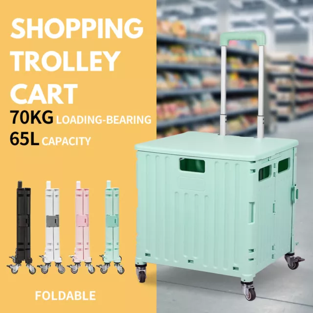 Folding Shopping Trolley Cart Portable Grocery Basket Rolling Wheel with Cover