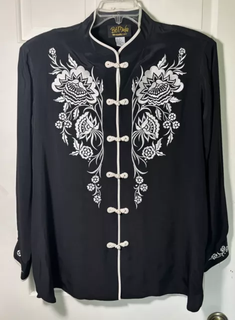 Bob Mackie Wearable Art Vintage 100% Silk Blouse Black 2X