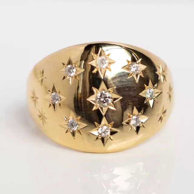 Dome Ring With Star Set Zircon in 925 Sterling Silver Scattered Statement Ring