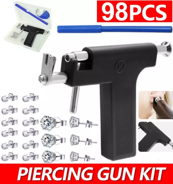 Professional Ear Nose Navel Body Piercing Gun Kit Tool with 98 Studs Tool Kit AU