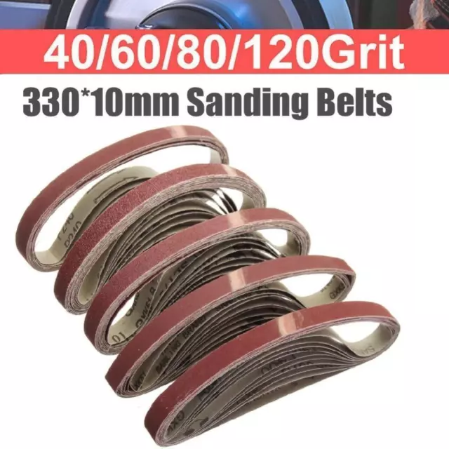 10Pcs 10x330mm 40/60/80/120Grit Aluminum Oxide Sanding Belt Polish Abrasive Band