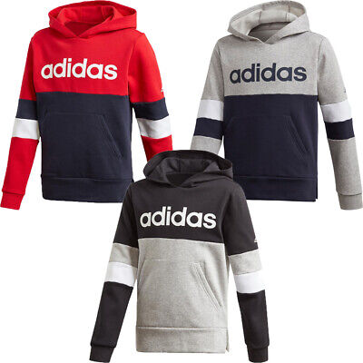 Adidas Boys Hoodies Hoody Kids Linear Pullover Fleece Hoodie Tops Pockets