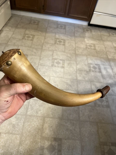 18th Century Rev War Super Color Powder Horn Filler Horn Carved Tip