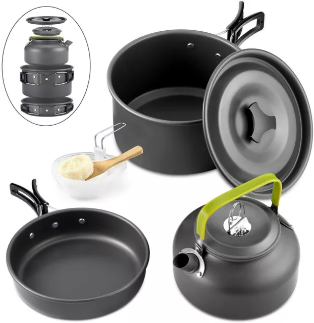 2-3 Person Camping Kochgeschirr Kochtopf Outdoor-Töpfe Bratpfanne Kettle Set