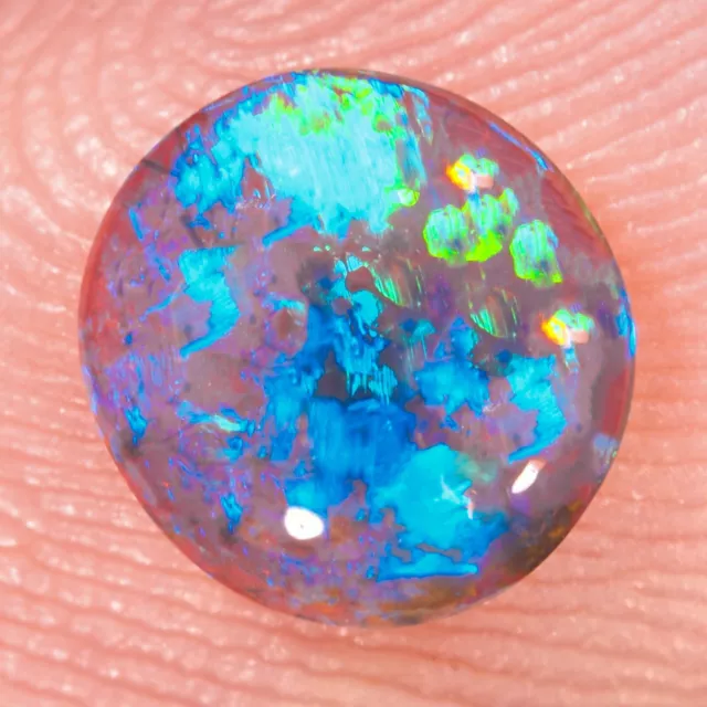 SPARKLY BLUE GREEN AQUA 7x6mm 0.87ct SOLID DARK CRYSTAL OPAL LIGHTNING RIDGE