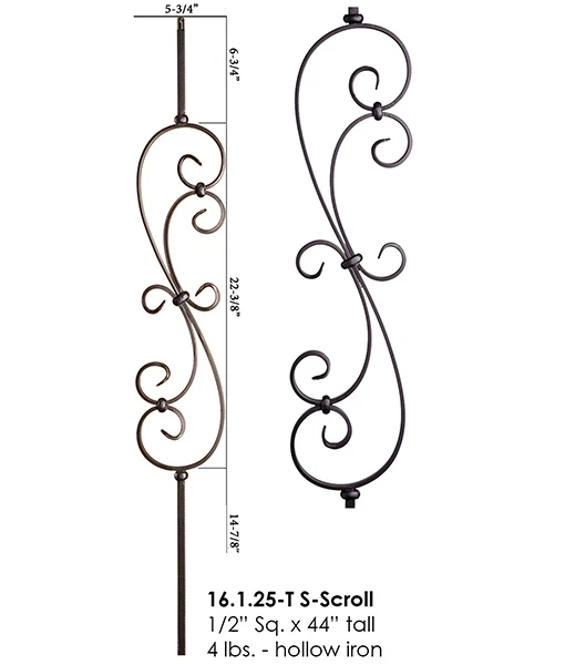 Satin Black - Twist & Basket Iron Balusters - HOLLOW Wrought Iron - Stair Parts