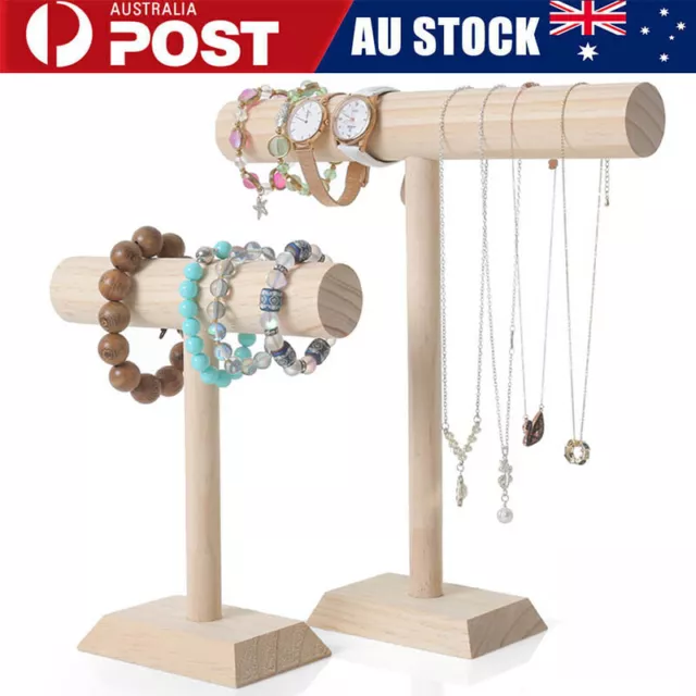 Wooden Bracelet Chain T-Bar Rack Jewelry Display Stand For Bangle Watch Necklace