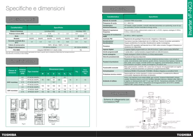 INVERTER TOSHIBA PER MOTORE ELETTRICO VFnC3S-2022 230V HP 3.0   kW 2.2 3