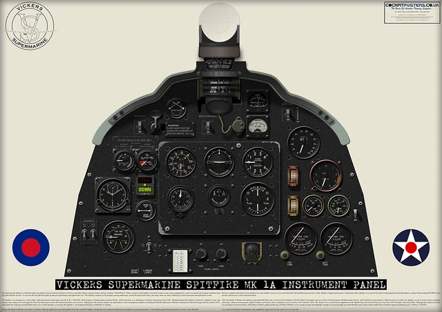 Vickers Supermarine Spitfire MK1A Cockpit Poster - Vector Drawn Artwork