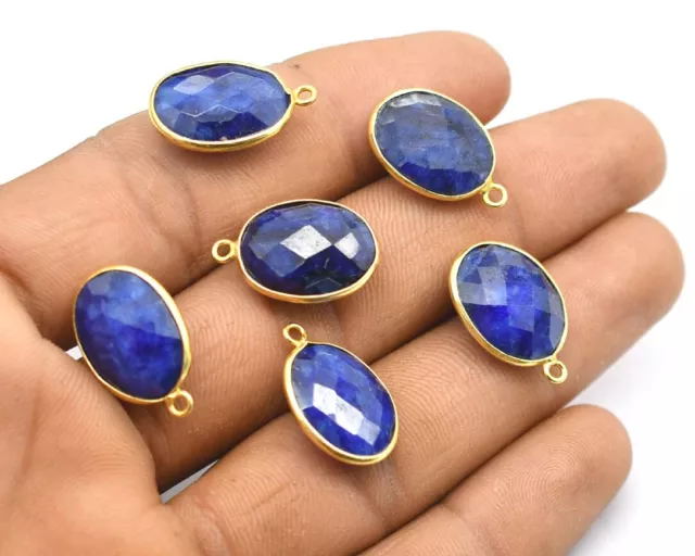 5 Pcs 21X14mm Lapis Lazuli Connector Pendent 1 Loop Bezel Gold Plated