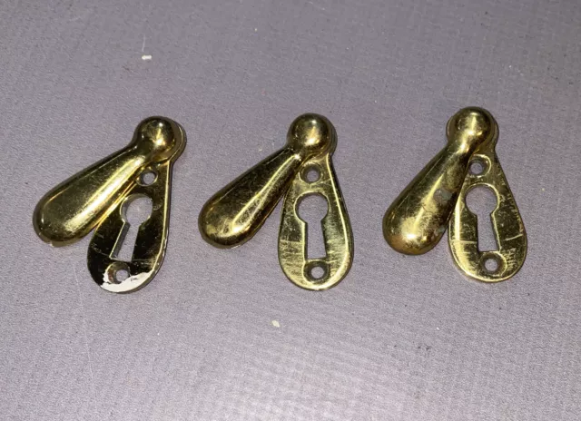 3 Antique Cast Brass Keyhole Door Escutcheons With Key Hole Cover