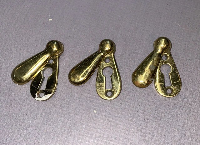 3 Antique Cast Brass Keyhole Door Escutcheons With Key Hole Cover