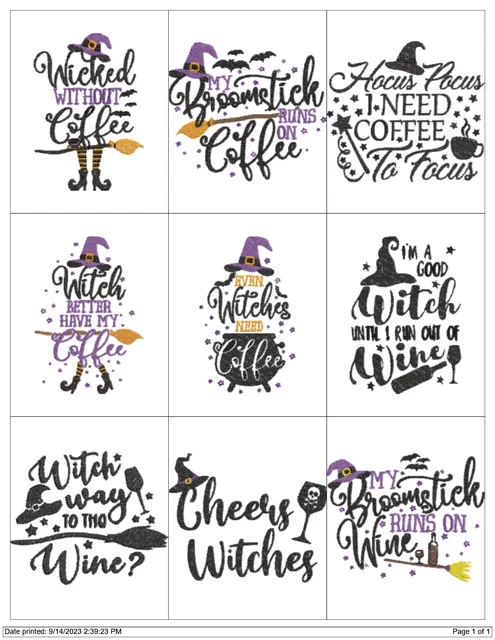Halloween Café Bruja Citas Vino Máquina Bordado Diseños Pes Jef Hus