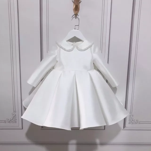 Baby Girl Baptism Dress Birthday Party Outfits Toddler Satin Ruffles Gown