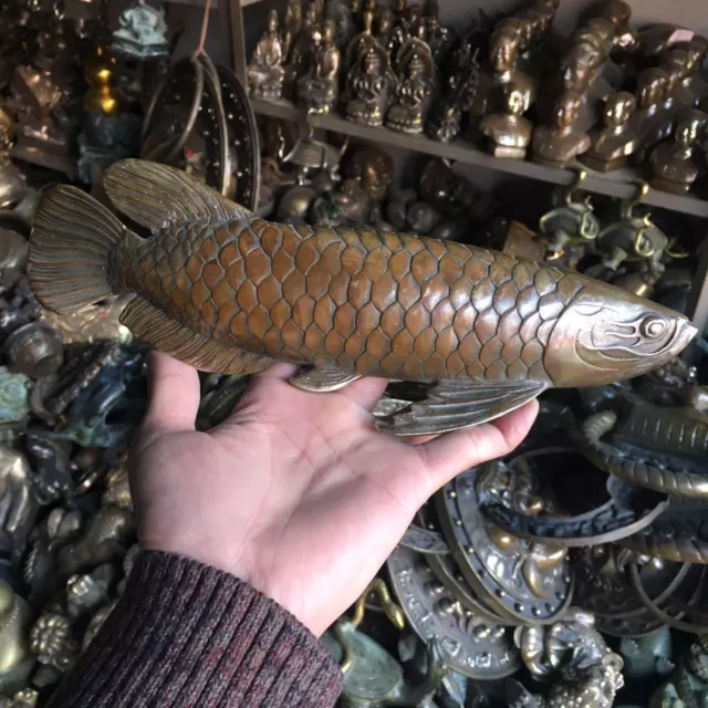 Rare fengshui Bronze Lucky brass Carved statue ' Fish every year ' Wish U Wealth