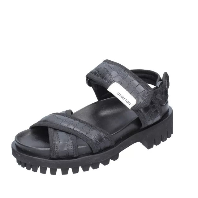 Women's Shoes STOKTON 37 Eu Sandals Black Leather Fabric EY976-37