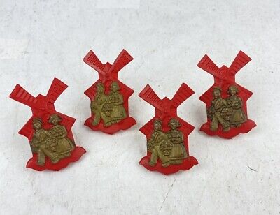 Vintage Red and Gold Dutch Windmill Curtain Tie Back Holders