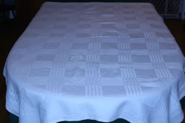 Vintage Jacquard Woven Homespun Linen 70" Tablecloth, Wonderful Vintage Fabric