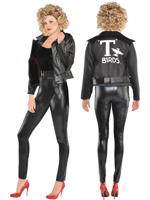 Ladies Grease Sandy Costume Womens 50s T Birds Black Jacket Tbirds 1950s Bad 26 71 Picclick Uk